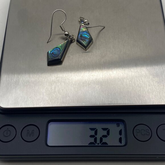 Abalone Shell Drop Earrings Geometric  Silver-Tone Dangle Boho Modern Paua - Picture 4 of 7